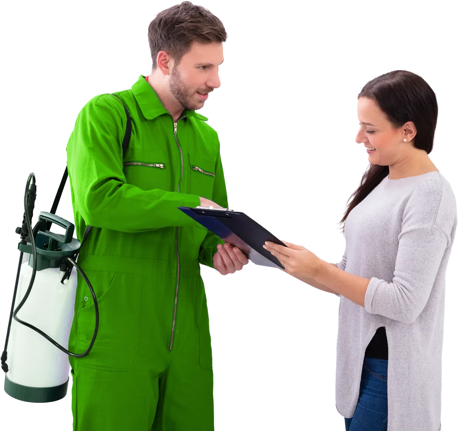 BUGSTINCT technician reviewing cockroach control plan with a customer